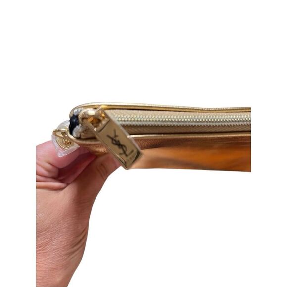 YSL YVES SAINT LAURENT BEAUTE FLAT POUCH GOLD MAKE UP COSMETICS BAG CLUTCH PURSE - Picture 4 of 9